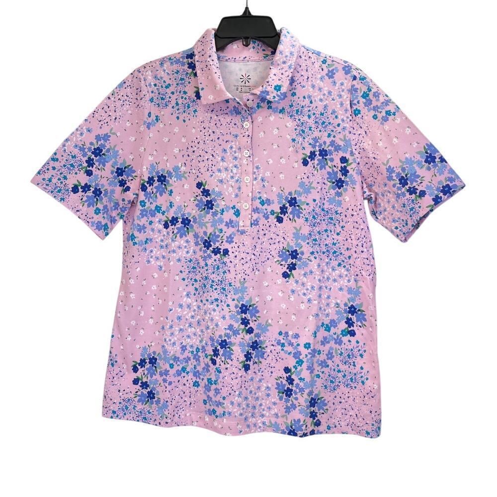Isaac Mizrahi Live Womens M Pink/Purple Floral Print Pima Cotton Tennis/Outdoors